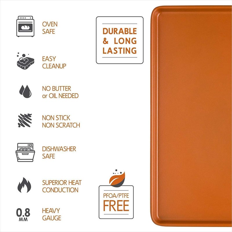 volar Set of 2 Nonstick Copper Cookie Sheet and Copper Coating Baking Pan for Cookies 11" x 16" - Image 3